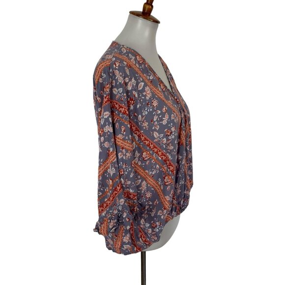 Andree By Unit Blouse Small Red Blue Boho Short Sleeve Casual Festival - Picture 3 of 6